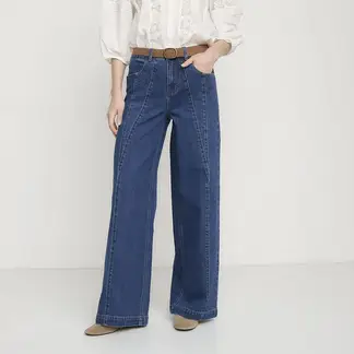 UNIVERSITY CLUB - Jean Wide leg Mujer Tiro medio Denim de Algodón