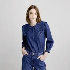 UNIVERSITY CLUB - Camisa Mujer Denim Manga larga de Algodón