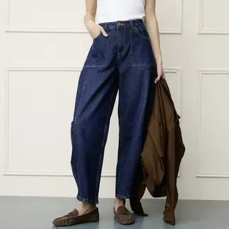 BASEMENT - Jean Balloon Mujer Tiro alto Denim de Algodón