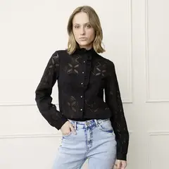 BASEMENT - Blusa Mujer con Ojalillo Manga larga