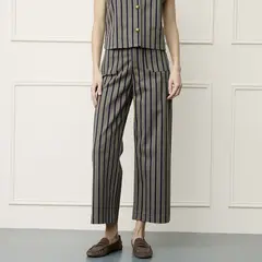 BASEMENT - Pantalón Wide leg Mujer Tiro medio de Rayas de Algodón
