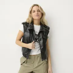 SYBILLA - Chaleco Mujer Efecto cuero