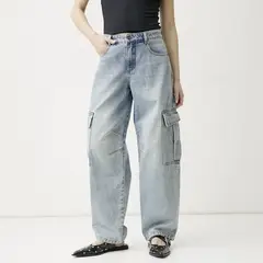 SYBILLA - Pantalón Cargo Mujer Tiro medio de Algodón