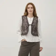 NEWPORT - Chaleco Mujer Bordado de Algodón