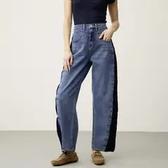 BASEMENT - Jean Wide leg Mujer Tiro medio Denim de Algodón