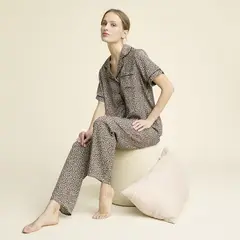BLU - Camisa de dormir en satín para Mujer Manga corta de Algodón