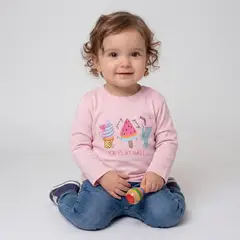 YAMP - Camiseta manga larga para Bebé niña con Estampado de Algodón