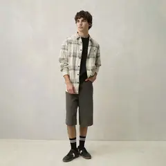BEARCLIFF - Camisa Hombre de Cuadros Manga Larga de Algodón
