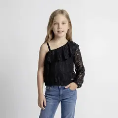 BARBIE - Blusa para Niña con Encaje Manga larga de