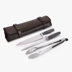 WURDEN - Set 3 Accesorios Parrilla (Cuchillo + Afilador + Pinza) Acero Inoxidable Grill