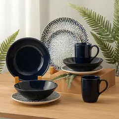 MICA - Juego de Vajilla 4 Puestos Vajilla 16 Pzas Azul Navy