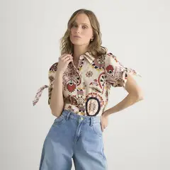 BASEMENT - Blusa Mujer Manga corta de Lino