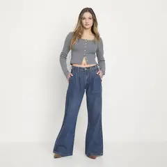 SYBILLA - Jean Wide Leg Mujer Tiro Medio de Algodón