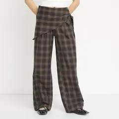 SYBILLA - Pantalón Recto Mujer Tiro medio de Cuadros de Algodón