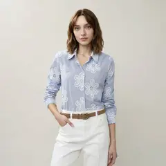 UNIVERSITY CLUB - Camisa Mujer con Bordado Manga larga de Algodón