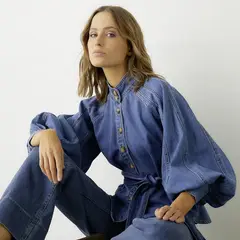 BASEMENT - Blusa Mujer Denim Manga larga de Algodón