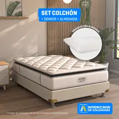 AMERICANA DE COLCHONES - Colchón con Base Cama Semidoble Firmeza Media Ortopédico Resortado con Pillow Non Flip 120 x 190 cm + Almohada