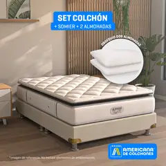 AMERICANA DE COLCHONES - Colchón con Base Cama Doble Firmeza Media Ortopédico Resortado con Pillow Non Flip 140 x 190 cm + Almohada