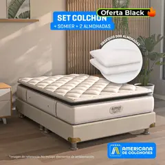 AMERICANA DE COLCHONES - Colchón con Base Cama Queen Firmeza Media Ortopédico Resortado con Pillow Non Flip 160 x 190 cm +Almohada Clasica