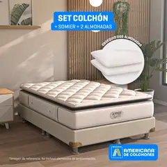 AMERICANA DE COLCHONES - Colchón con Base Cama King Firmeza Media Ortopédico Resortado con Pillow Non Flip 200 x 200 cm + Almohada