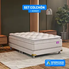 AMERICANA DE COLCHONES - Colchón con Base Cama Doble Firmeza Media Ortopédico Resortado con Pillow Non Flip 140 x 190 cm