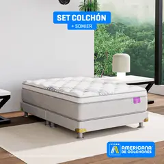 AMERICANA DE COLCHONES - Colchón con Base Cama Queen Firmeza Media Ortopédico Resortado con Pillow Non Flip 160 x 190 cm