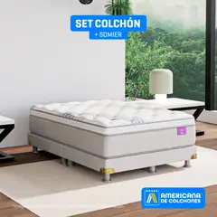 AMERICANA DE COLCHONES - Colchón con Base Cama King Firmeza Media Ortopédico Resortado con Pillow Non Flip 200 x 200 cm
