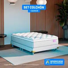 AMERICANA DE COLCHONES - Colchón con Base Cama Queen Firmeza Media Ortopédico Resortado con Pillow Non Flip 160 x 190 cm