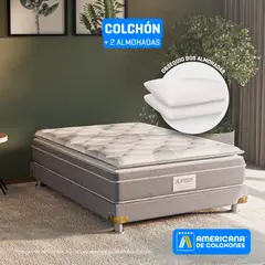 AMERICANA DE COLCHONES - Colchón Queen Firmeza Suave Ortopédico Resortado con Pillow American Silver 160 x 190 cm + Almohada