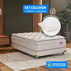 AMERICANA DE COLCHONES - Colchón con Base Cama Semidoble Firmeza Media Ortopédico Resortado con Pillow Premium Top 120 x 190 cm + Almohada