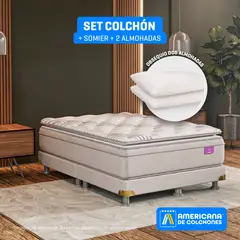 AMERICANA DE COLCHONES - Colchón con Base Cama King Firmeza Media Ortopédico Resortado con Pillow Premium Top 200 x 200 cm + 2 Almohadas
