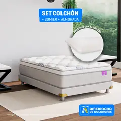 AMERICANA DE COLCHONES - Colchón con Base Cama Semidoble Firmeza Media Ortopédico Resortado con Pillow Premium Top 120 x 190 cm + Almohada