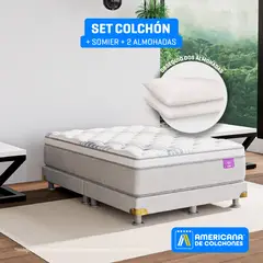 AMERICANA DE COLCHONES - Colchón con Base Cama King Firmeza Media Ortopédico Resortado con Pillow Premium Top 200 x 200 cm + 2 Almohadas