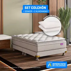 AMERICANA DE COLCHONES - Colchón con Base Cama Queen Firme Ortopédico Resortado con Pillow Best Dream 160 x 190 cm + 2 Almohadas
