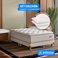 AMERICANA DE COLCHONES - Colchón con Base Cama King Firme Ortopédico Resortado con Pillow Best Dream 200 x 200 cm + 2 Almohadas