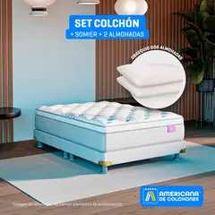 AMERICANA DE COLCHONES - Colchón con Base Cama Queen Firmeza Media Ortopédico Resortado con Pillow Best Dream 160 x 190 cm + 2 Almohadas