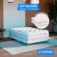 AMERICANA DE COLCHONES - Colchón con Base Cama King Firmeza Media Ortopédico Resortado con Pillow Best Dream 200 x 200 cm + 2 Almohadas