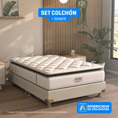 AMERICANA DE COLCHONES - Colchón con Base Cama Doble Firmeza Media Ortopédico Resortado con Pillow A-Cinco 140 x 190 cm