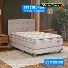 AMERICANA DE COLCHONES - Colchón con Base Cama Doble Firmeza Media Ortopédico Resortado con Pillow Premium Top 140 x 190 cm