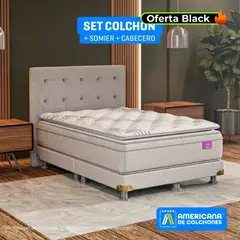 AMERICANA DE COLCHONES - Colchón con Base Cama King Firmeza Media Ortopédico Resortado con Pillow Premium Top 200 x 200 cm