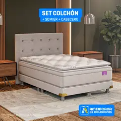 AMERICANA DE COLCHONES - Colchón con Base Cama King Firmeza Media Ortopédico Resortado con Pillow Premium Top 200 x 200 cm