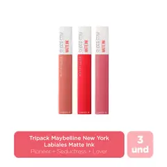 MAYBELLINE - Set Labiales larga duración SUPERSTAY MATTE INK Maybellin : incluye 3 productos