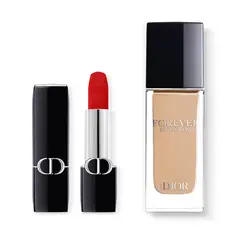 DIOR - Rouge Dior Barra de labios 999 Velvet + Base Líquida Dior Forever Skin Glow 2N Dior 30 ml