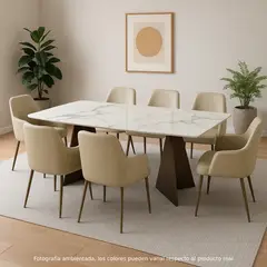 BASEMENT HOME - Juego de Comedor para 6 Personas Milan (Mesa + 6 Sillas) Beige