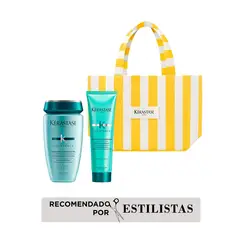 KERASTASE - Kit Résistance kérastase x Summer - Bain Force Architecte Reparación Cabello Dañado 250ML, Sérum Termoprotector Résistance Thérapiste Cabello Muy Dañado 30ml, tote bag Yellow White