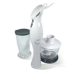 OSTER - Batidora de Inmersión con Picatodo Incluye un Vaso y Tapa con Doble Función Color Blanco
