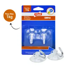 FIXSER - Chupa Adhesiva 40mm Gancho Metálico 1Kg 2Und
