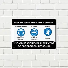 FIXSER - Señal Uso Elementos De Protección Tapaoidos-Guantes-Gafas 35X24Cm