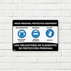 FIXSER - Señal Uso Elementos De Protección Tapaoidos-Guantes-Gafas 35X24Cm