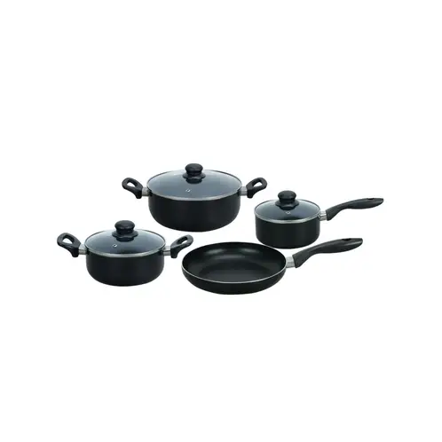 CASA BONITA - Juego de Ollas Batería de Cocina 7 Piezas Aluminio Negro Antiadherente
